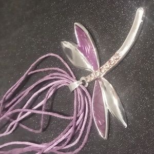 Dragonfly necklace on nylon multi layered string 16+2 inches long .